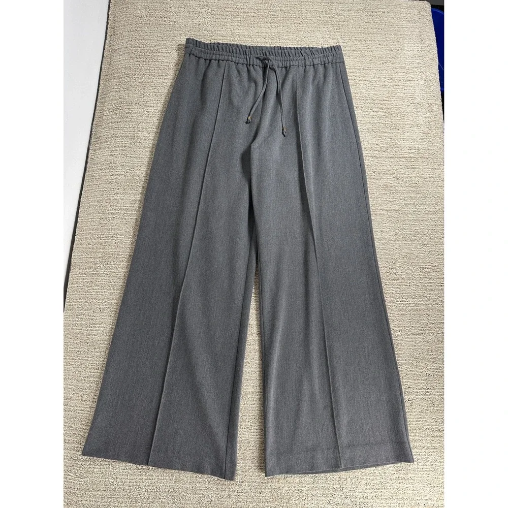 Zara Gray Wide Leg Drawstring Trousers Elastic Waist Pants XXL